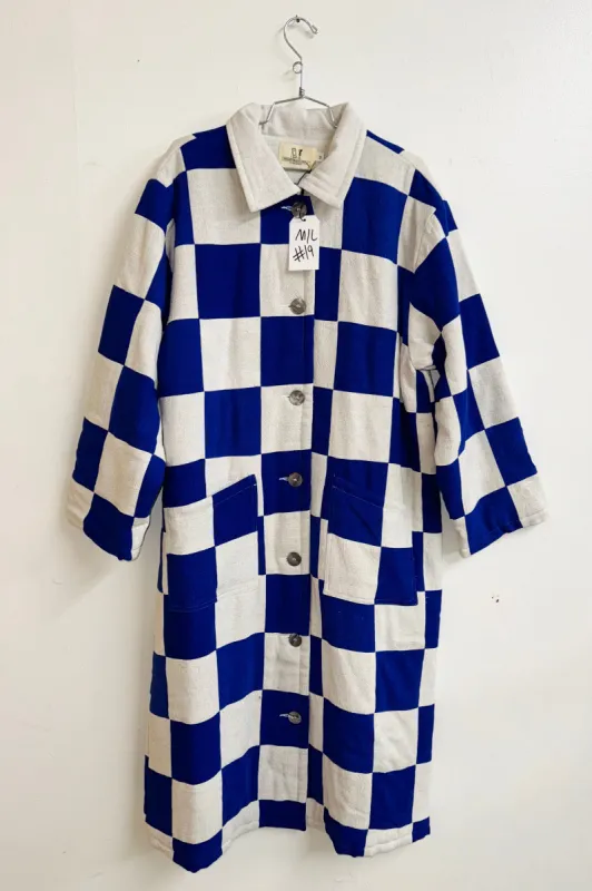 Scrap #19 Beige/Dark Blue Chessboard Coat M/L made by Fashion Brand Company