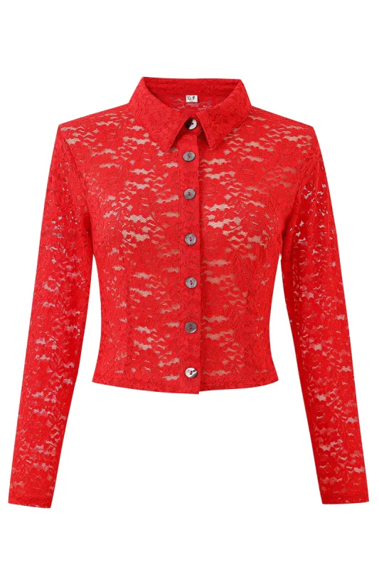 Red Rose Lace Button Down Long Sleeve sold by Fashion Brand Company