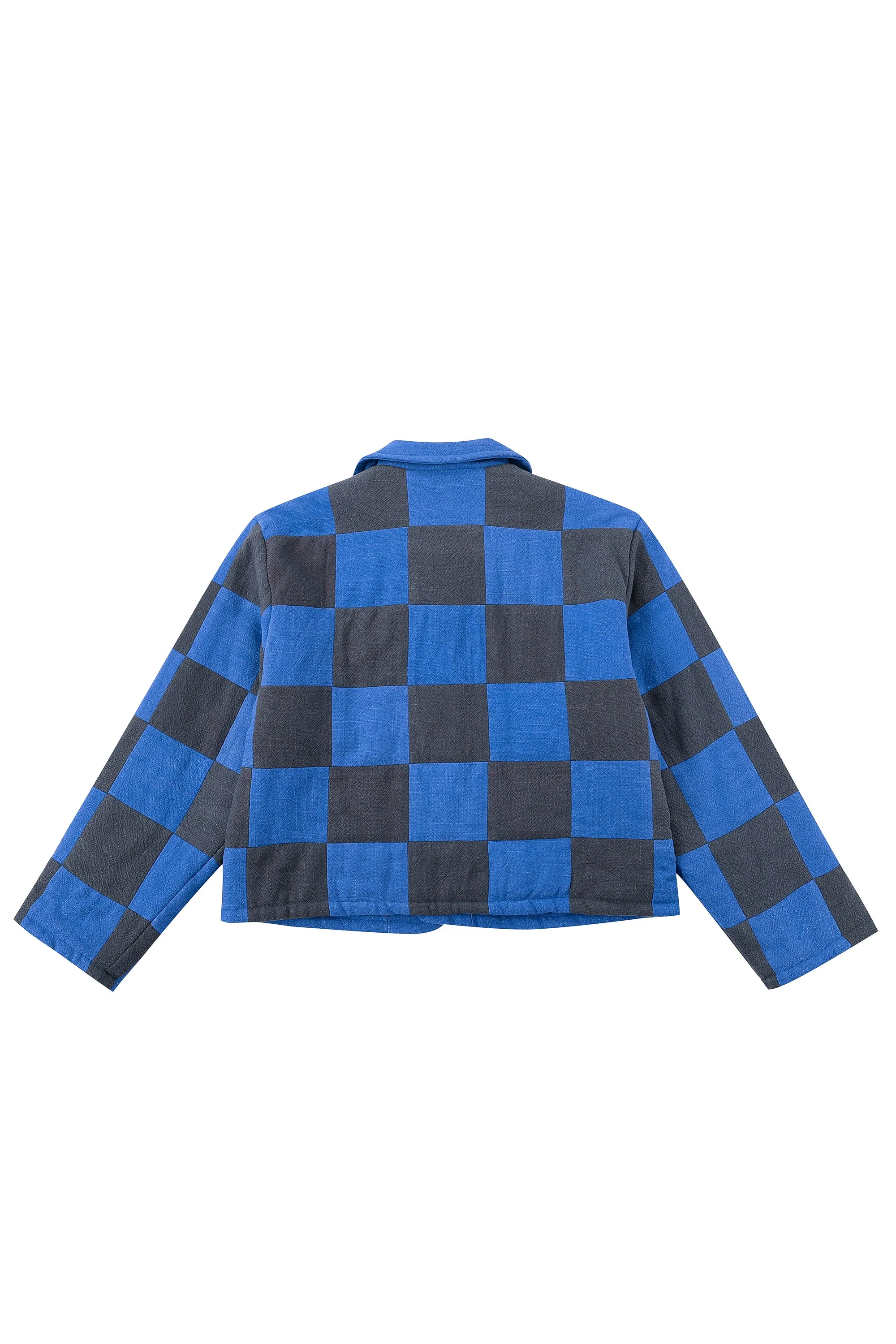 Blue/Charcoal Linen Quilted Patch CROP Jacket sold by Fashion Brand Company product image thumbnail 3