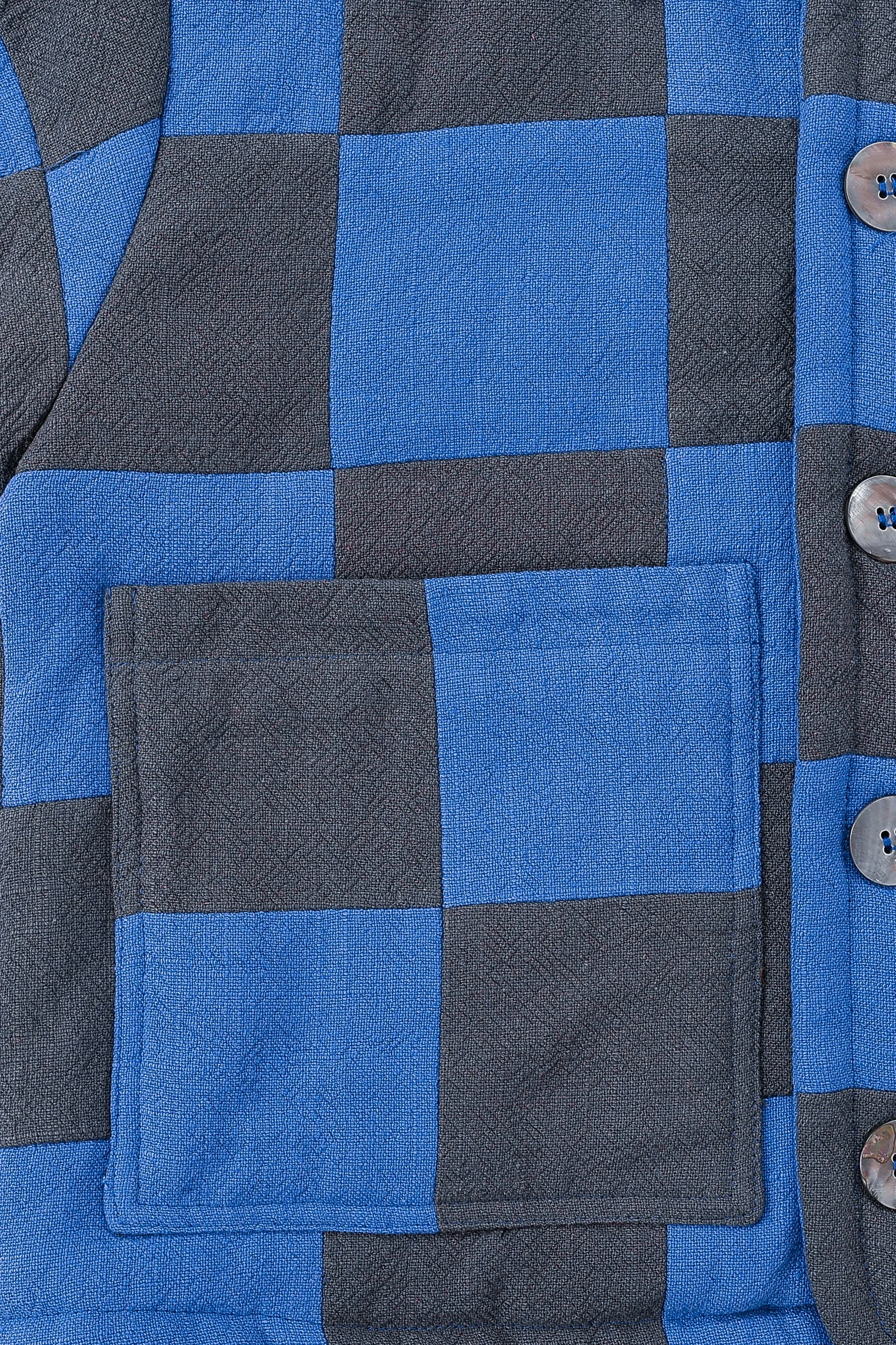 Blue/Charcoal Linen Quilted Patch CROP Jacket sold by Fashion Brand Company product image thumbnail 2