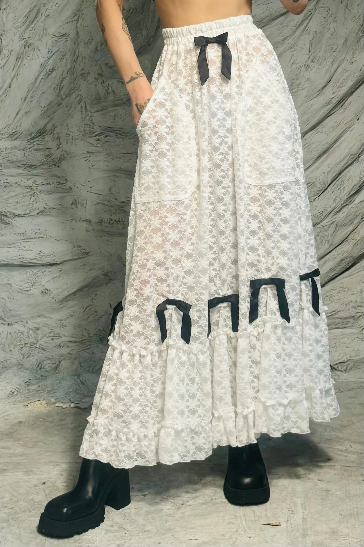 SAMPLE #81 - S White Lace Bow Maxi sold by Fashion Brand Company