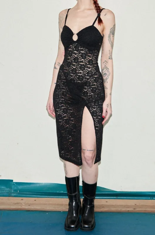 Black Rose Lace Septum Midi Dress made by Fashion Brand Company