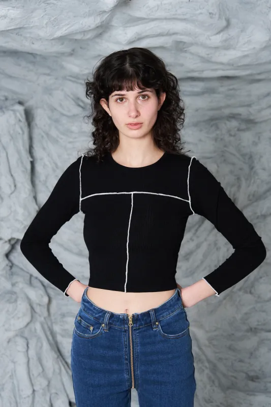 Seamed Long Sleeve Top Tencel Rib Black sold by Fashion Brand Company