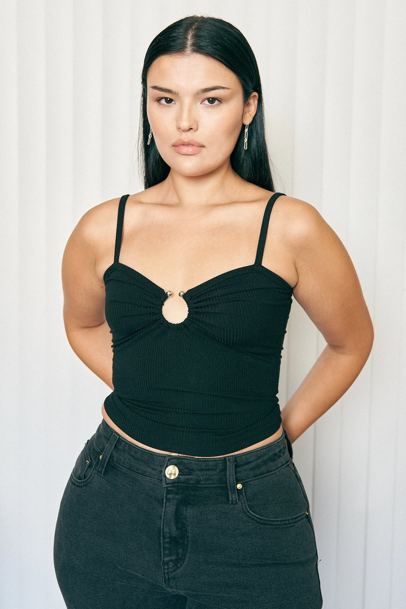 Septum Ring Tencel Rib Cami Black | Parallel