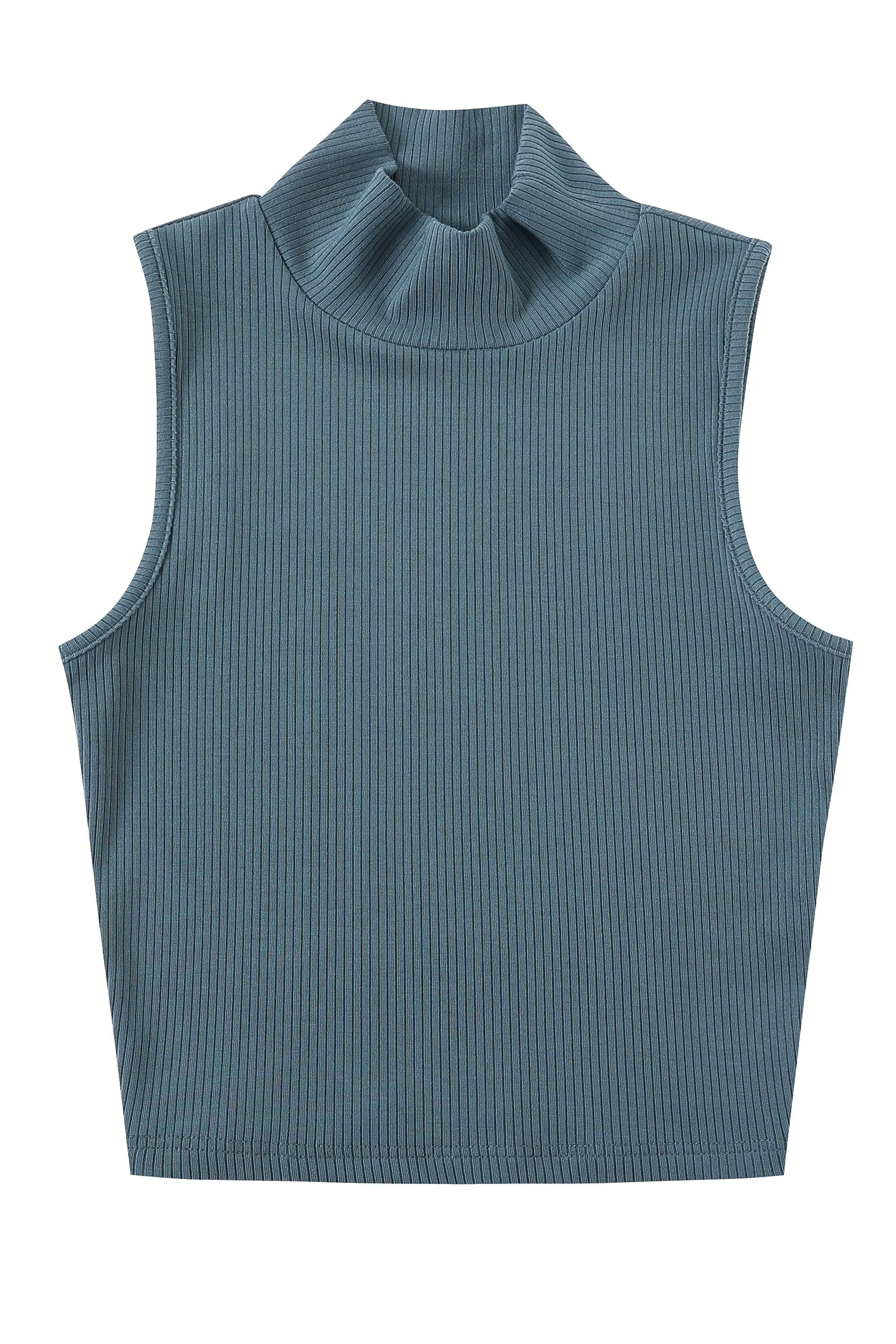 4 left - Mock Neck Tencel Rib Tank Dusty Dolphin sold by Fashion Brand Company
