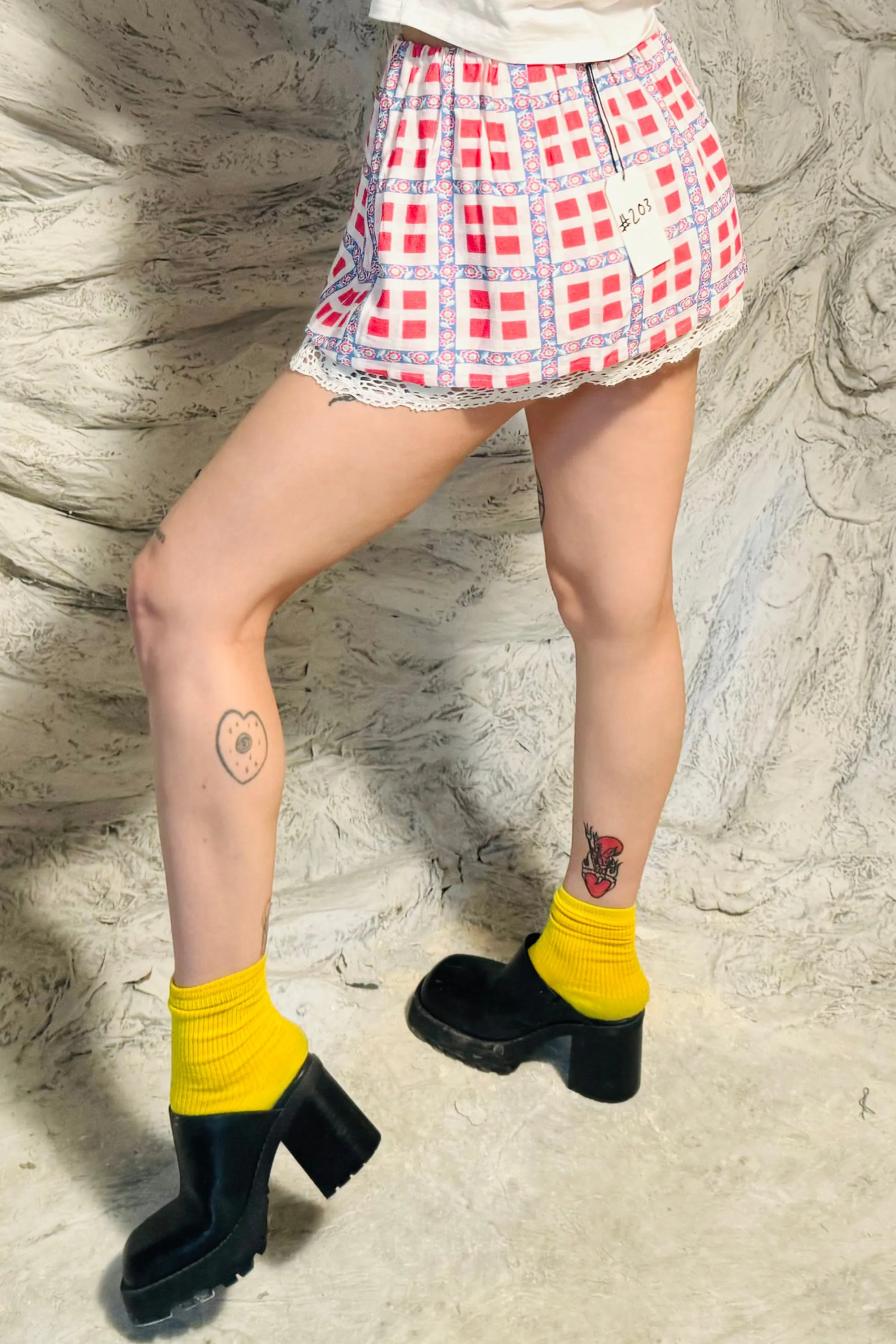 SAMPLE #203 - S Red Floral Plaid Linen Micro Mini Skirt sold by Fashion Brand Company product image thumbnail 2