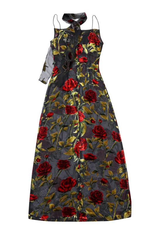 MISTAKE Black Rose Chiffon Burnout Dress sold by Fashion Brand Company