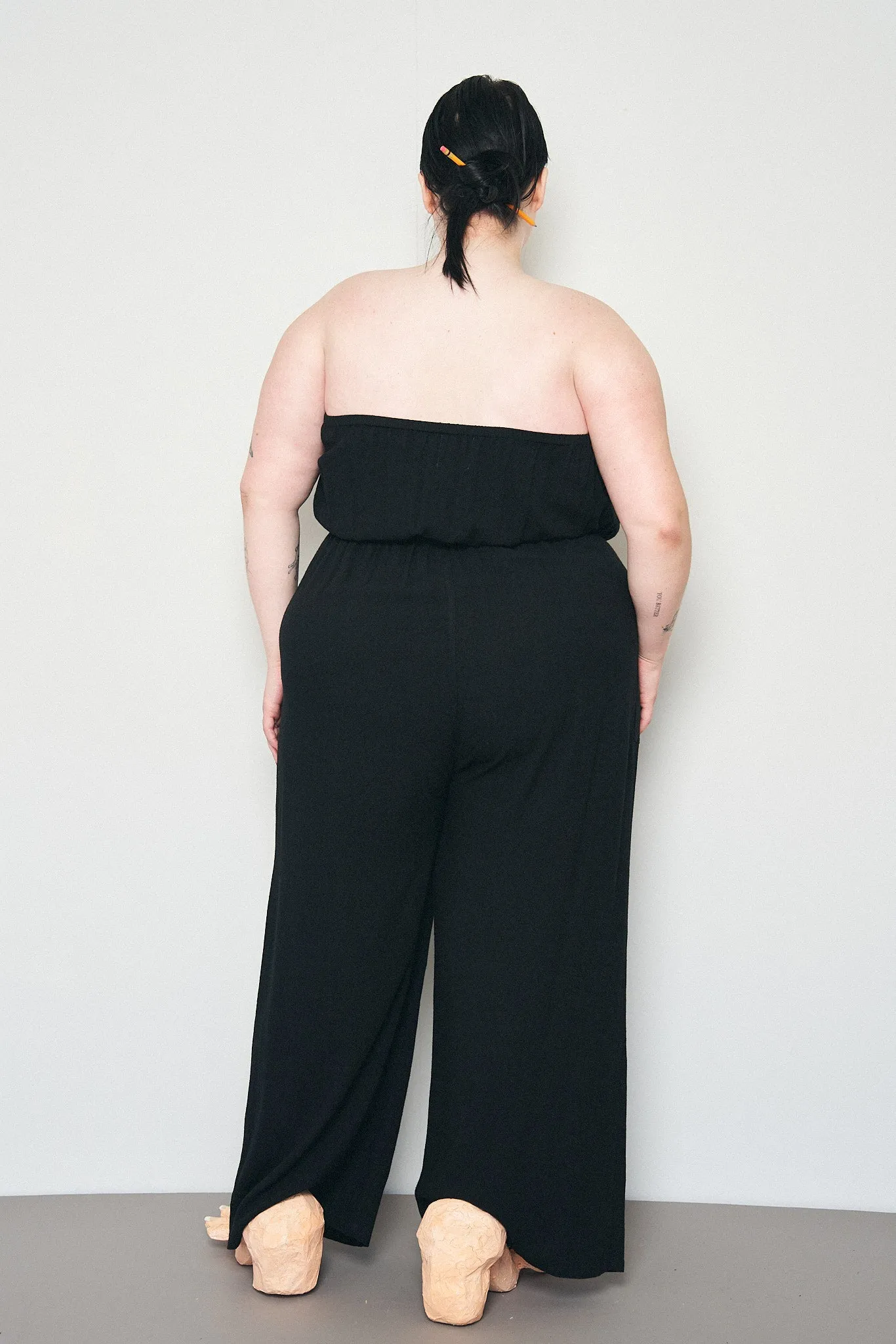 Black Linen Strapless Jumpsuit sold by Fashion Brand Company product image thumbnail 3