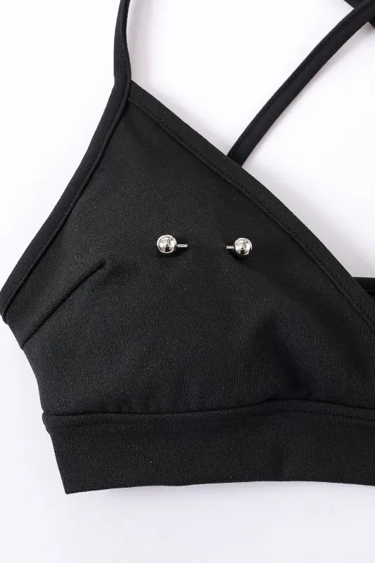 1 left - Nipple Piercing Black Crossback Yoga/Swim Bra sold by Fashion Brand Company product image thumbnail 4