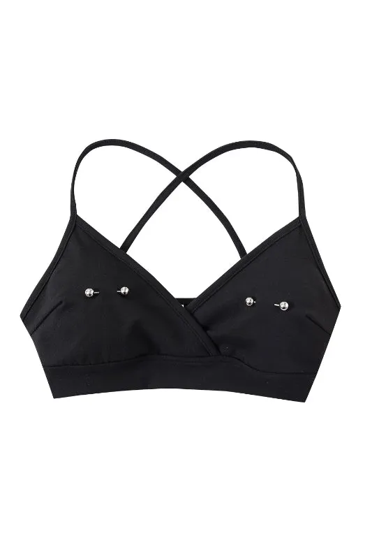1 left - Nipple Piercing Black Crossback Yoga/Swim Bra sold by Fashion Brand Company product image thumbnail 3