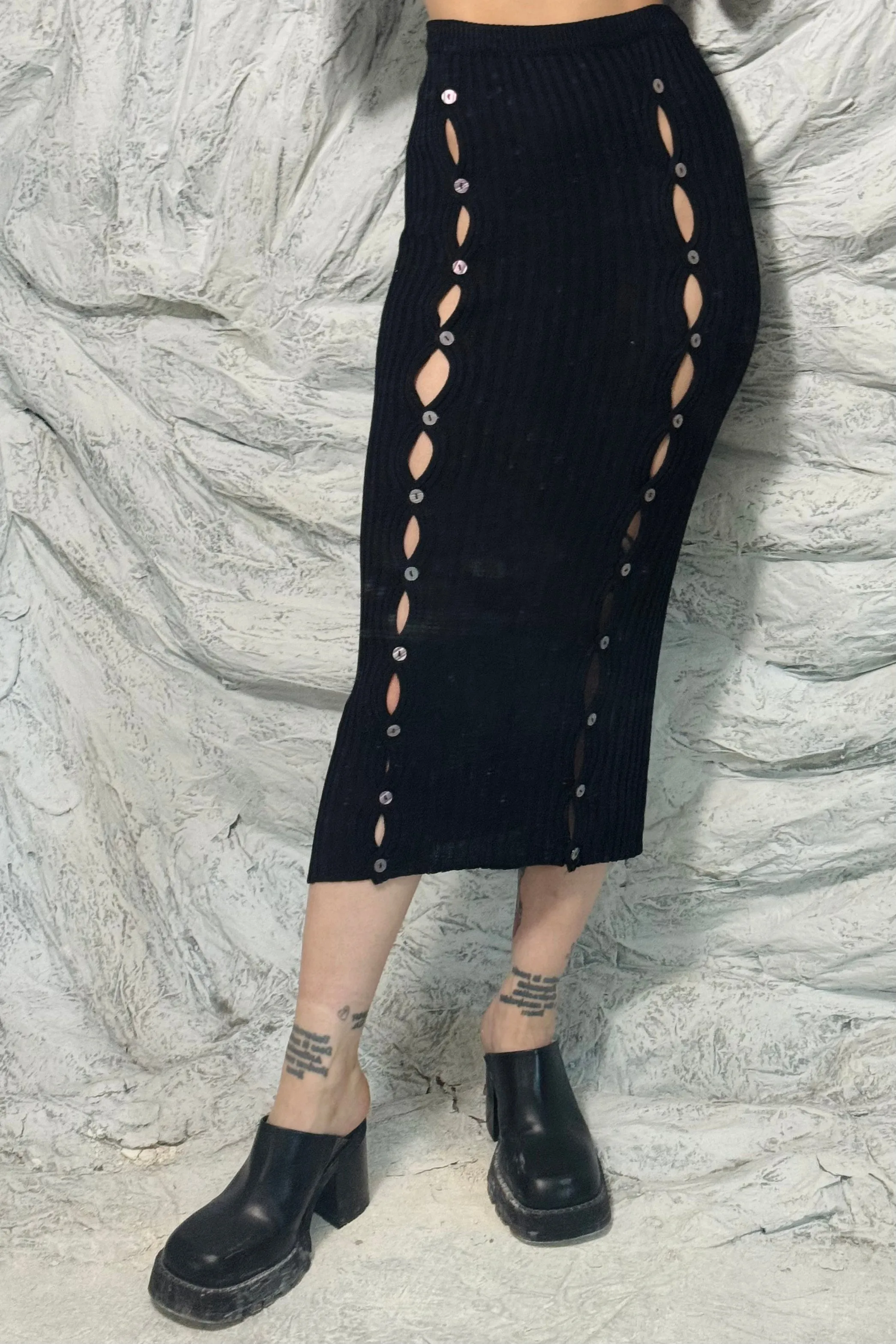 Viscose Knit Button Slit Midi Skirt sold by Fashion Brand Company