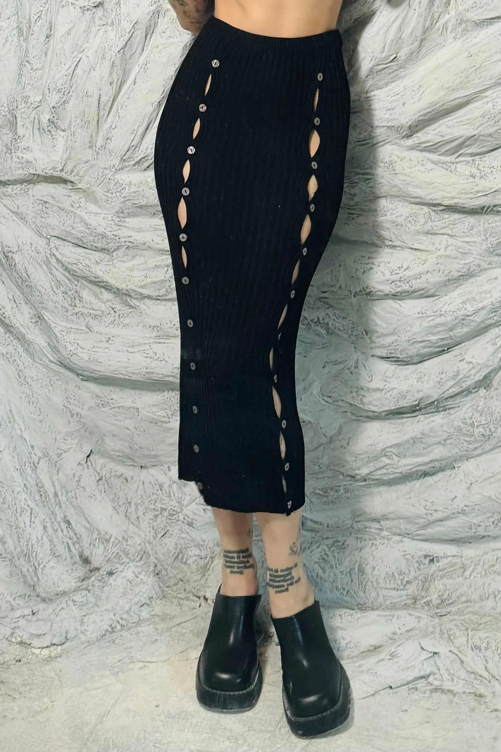 Viscose Knit Button Slit Midi Skirt sold by Fashion Brand Company product image thumbnail 2