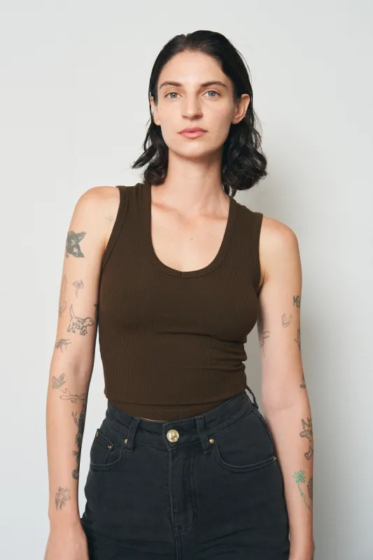 Tencel Rib Deep U Neck Tank Top Coffee made by Fashion Brand Company