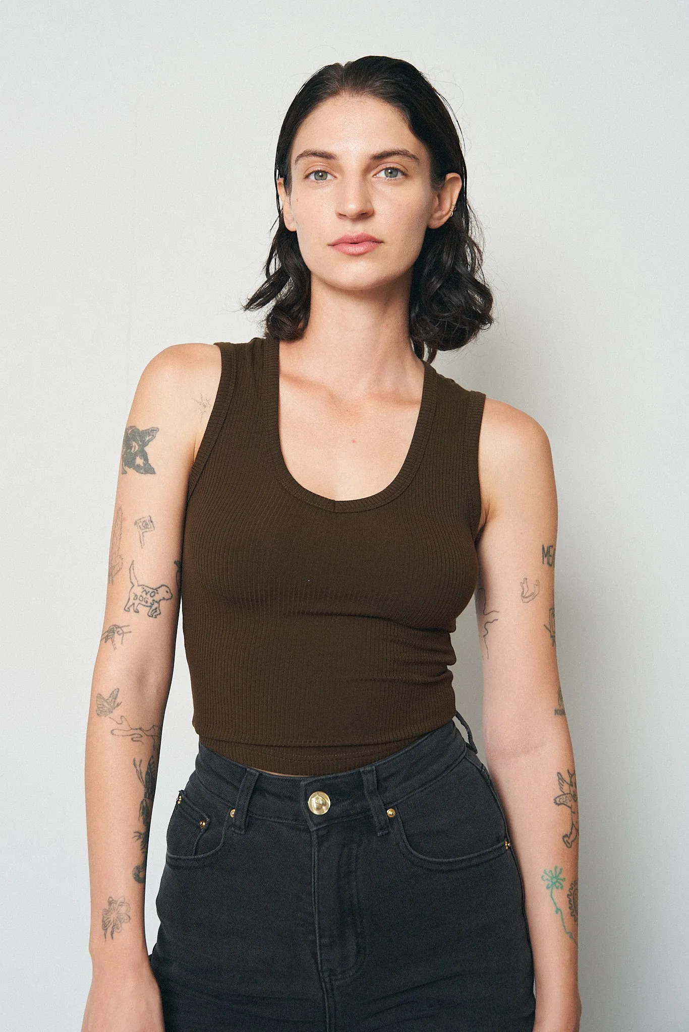 Tencel Rib Deep U Neck Tank Top Coffee sold by Fashion Brand Company