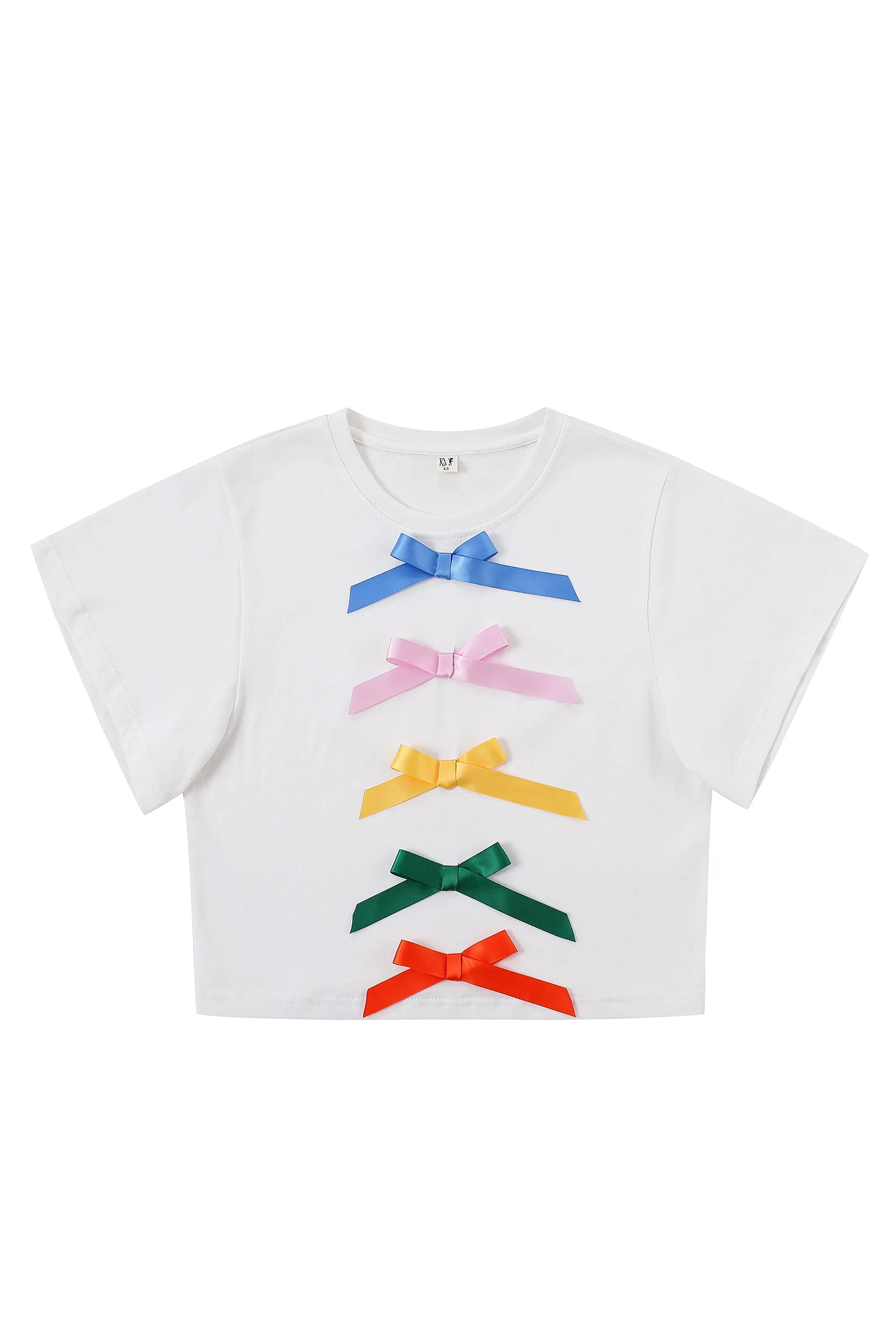 1 left - Satin 5 Bow Crop Tommy Tee White sold by Fashion Brand Company