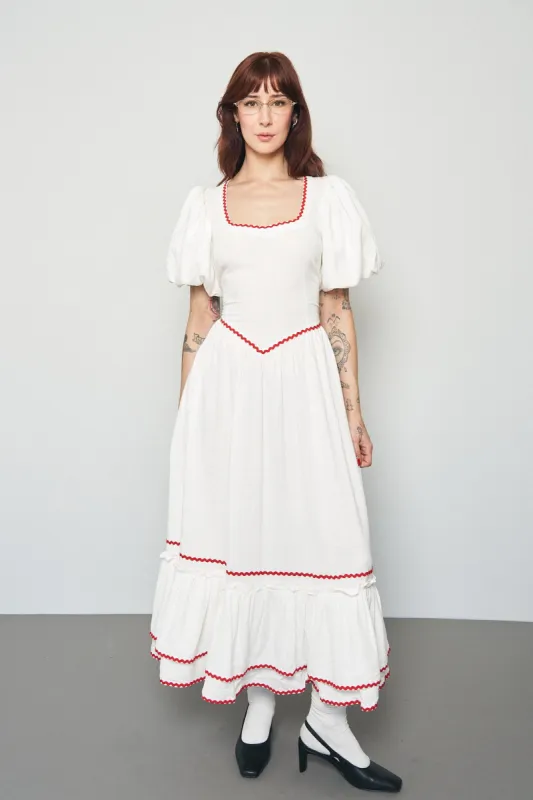 Ric Rac Folk Dress Soft Linen White sold by Fashion Brand Company