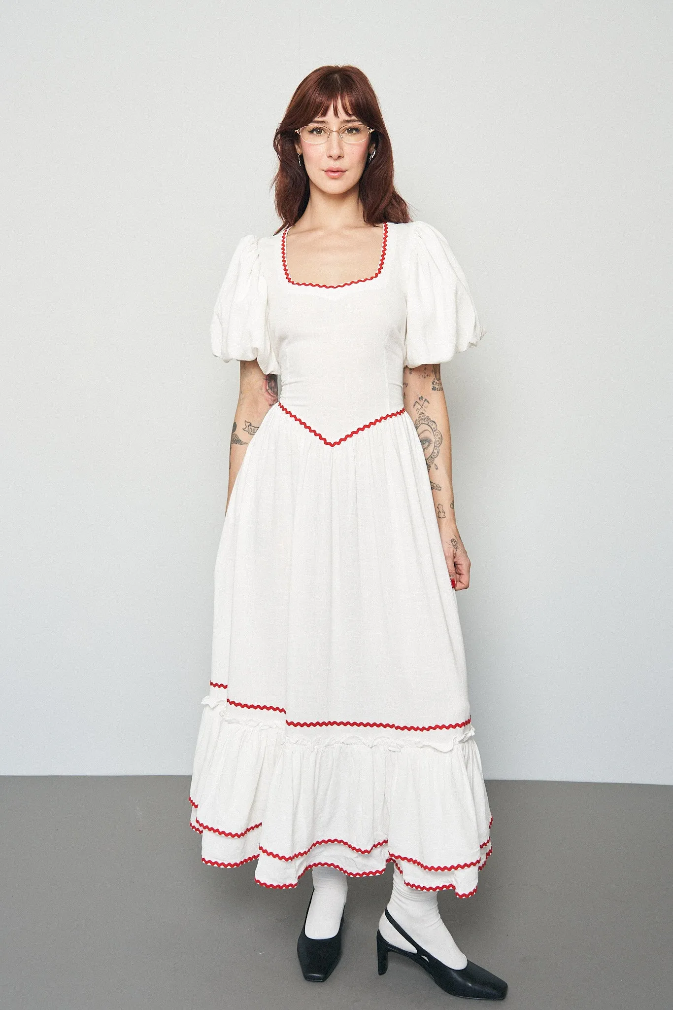 5 left - Ric Rac Folk Dress Soft Linen White sold by Fashion Brand Company