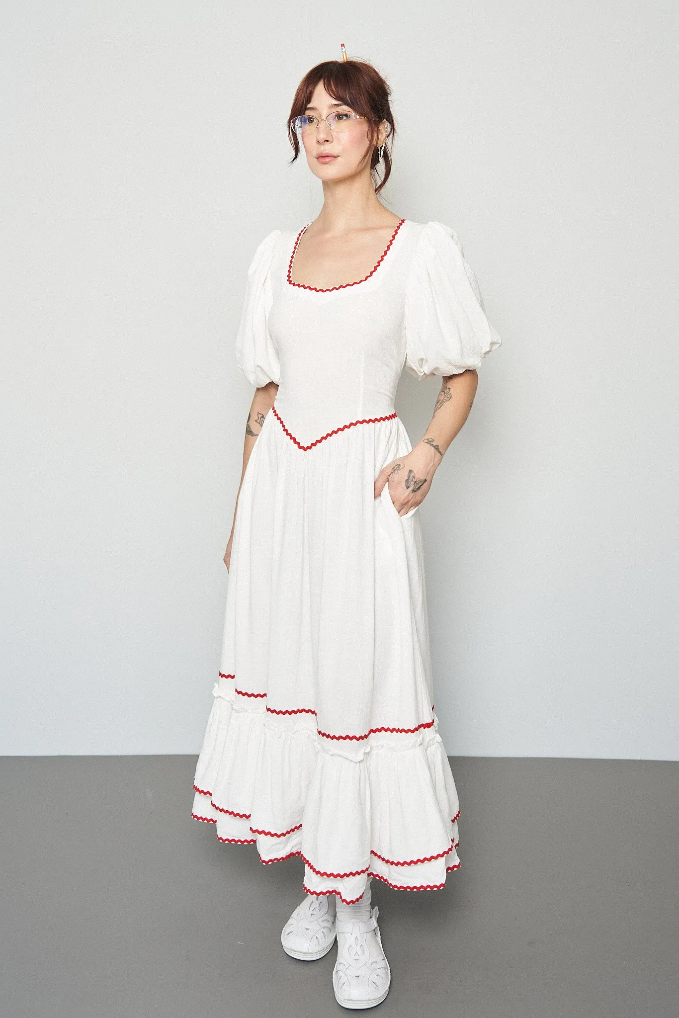 5 left - Ric Rac Folk Dress Soft Linen White sold by Fashion Brand Company product image thumbnail 4