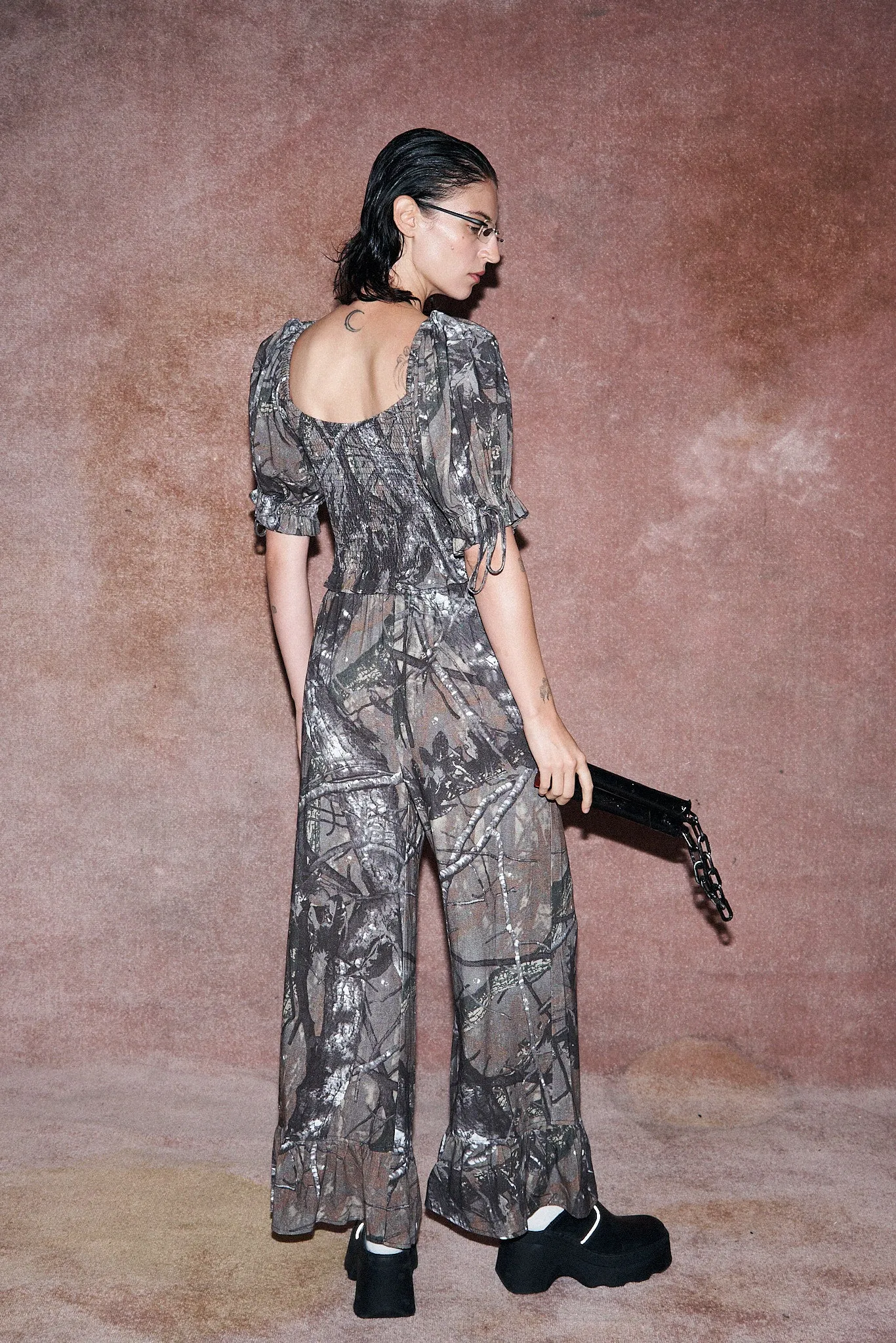 1 left - Ruffle Pantaloons Soft Linen Forest Camo sold by Fashion Brand Company product image thumbnail 5