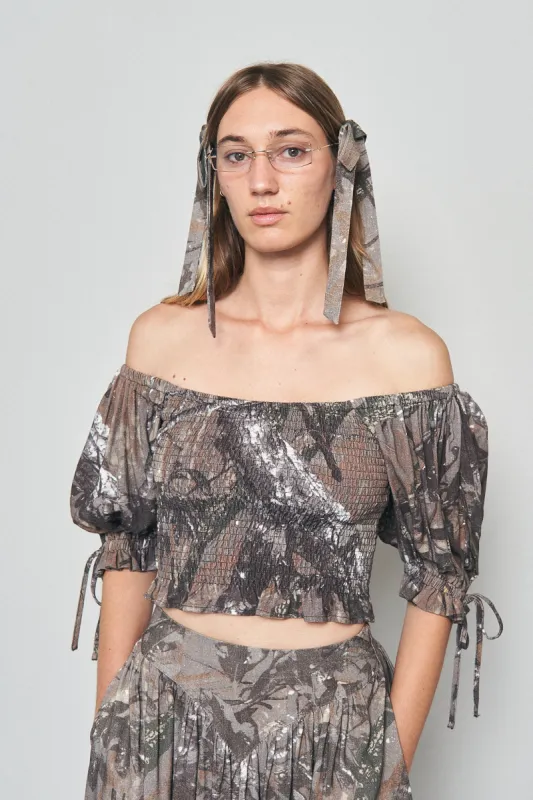 Smocked Blouse Soft Linen Forest Camo sold by Fashion Brand Company