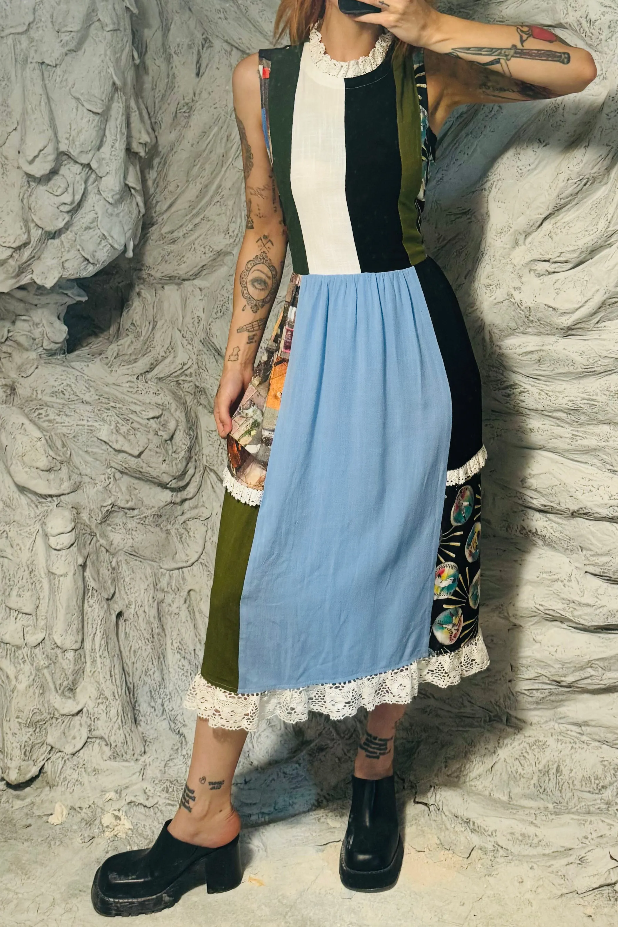 SAMPLE #223 - S Patchwork Linen Maxi Dress sold by Fashion Brand Company