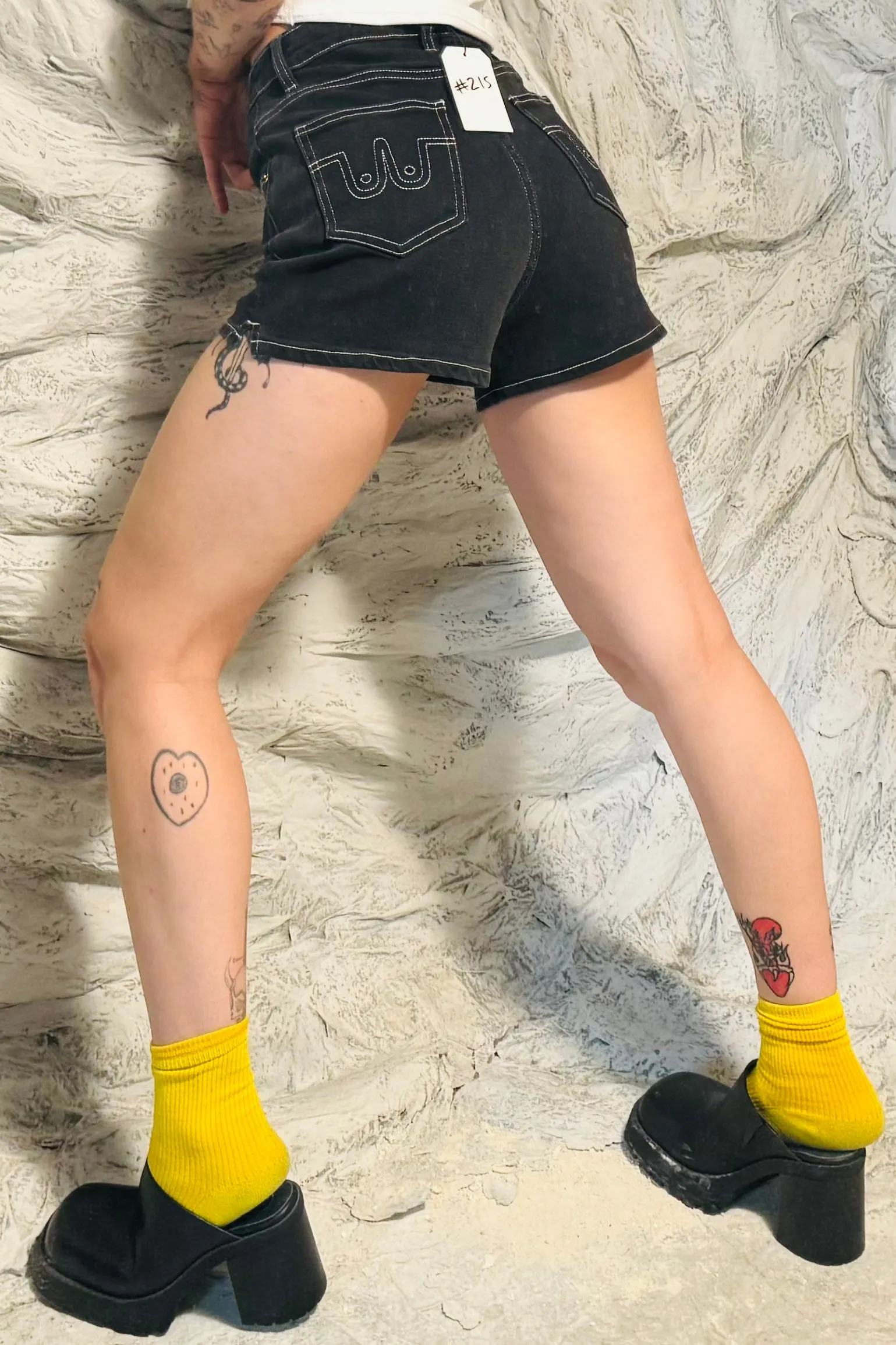 SAMPLE #215 - XS Black Denim Shorts sold by Fashion Brand Company