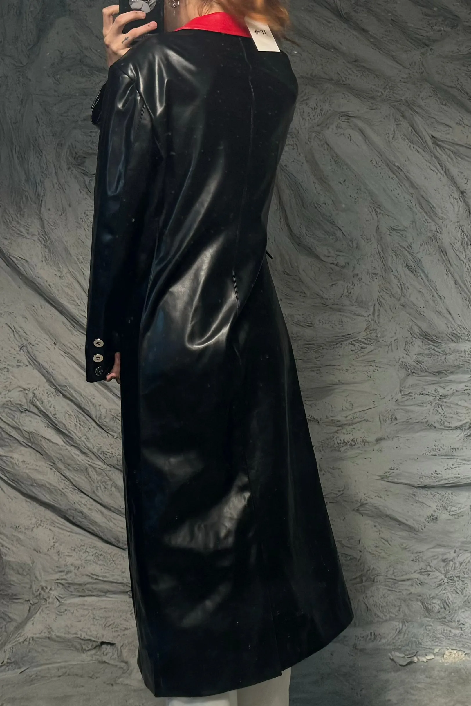 SAMPLE #91 - S Plant Faux Leather Trench red/black sold by Fashion Brand Company product image thumbnail 2