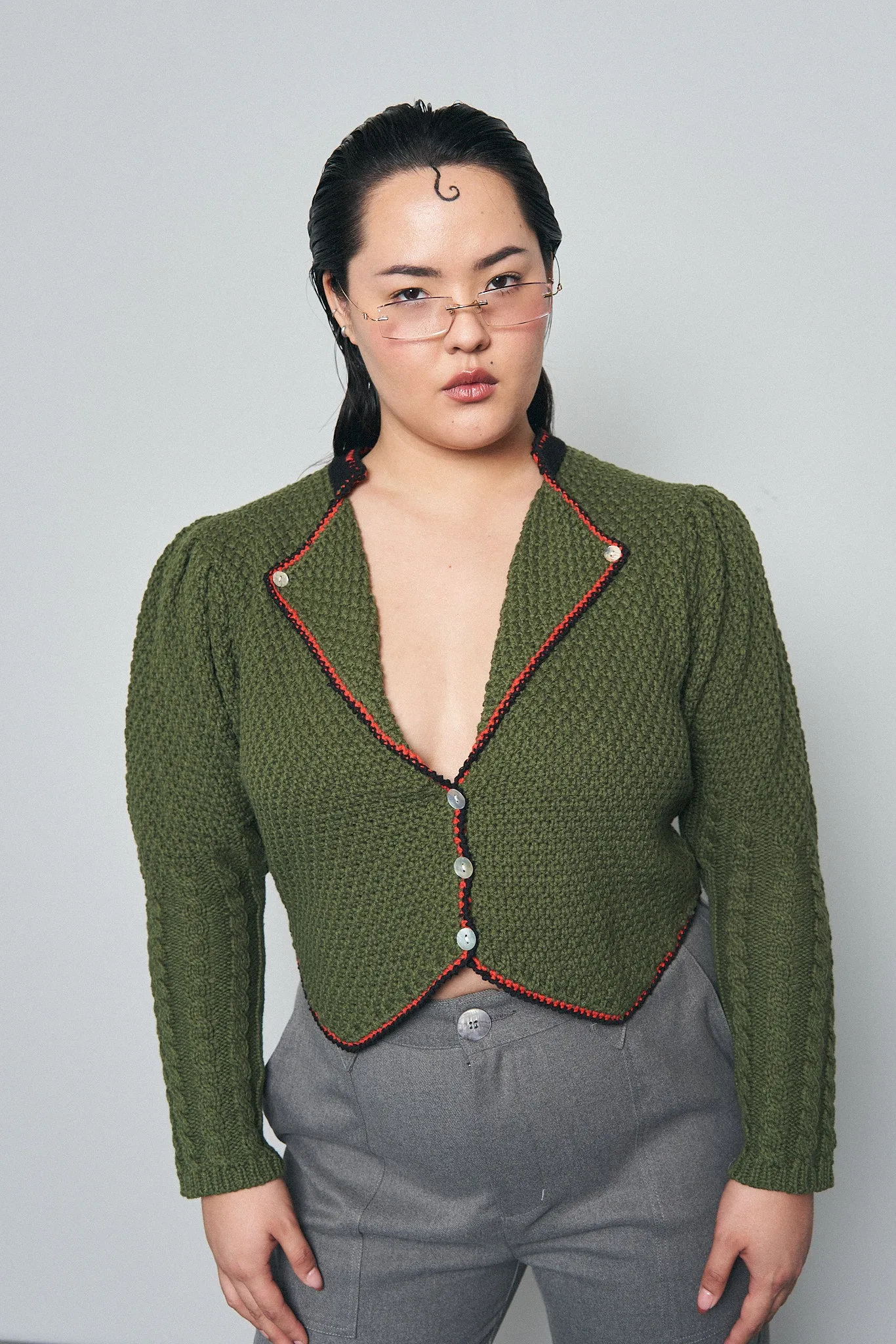 Moss Green Cotton blend Cardigan sold by Fashion Brand Company product image thumbnail 4
