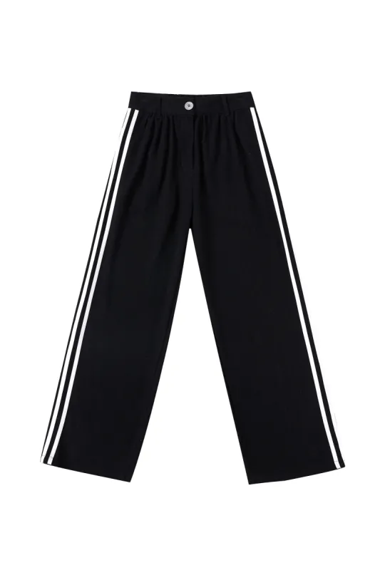 Straight Leg Trousers Thick Linen Sporty Black made by Fashion Brand Company