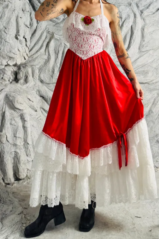 SAMPLE #330 - S Red Rose Satin Gown sold by Fashion Brand Company