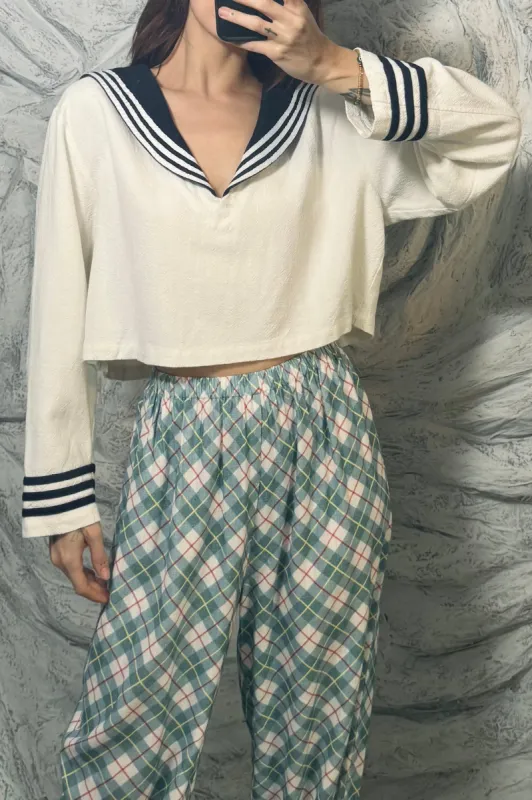 SAMPLE #286 - S Linen Sailor Crop Top made by Fashion Brand Company