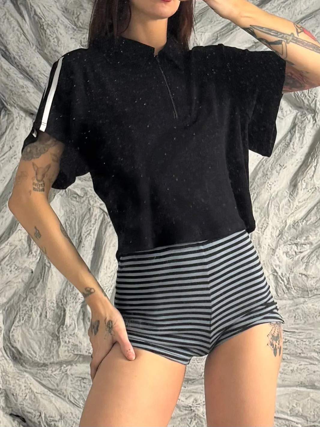 SAMPLE #290 - S Black Zip Collar wool/tencel Polo sold by Fashion Brand Company