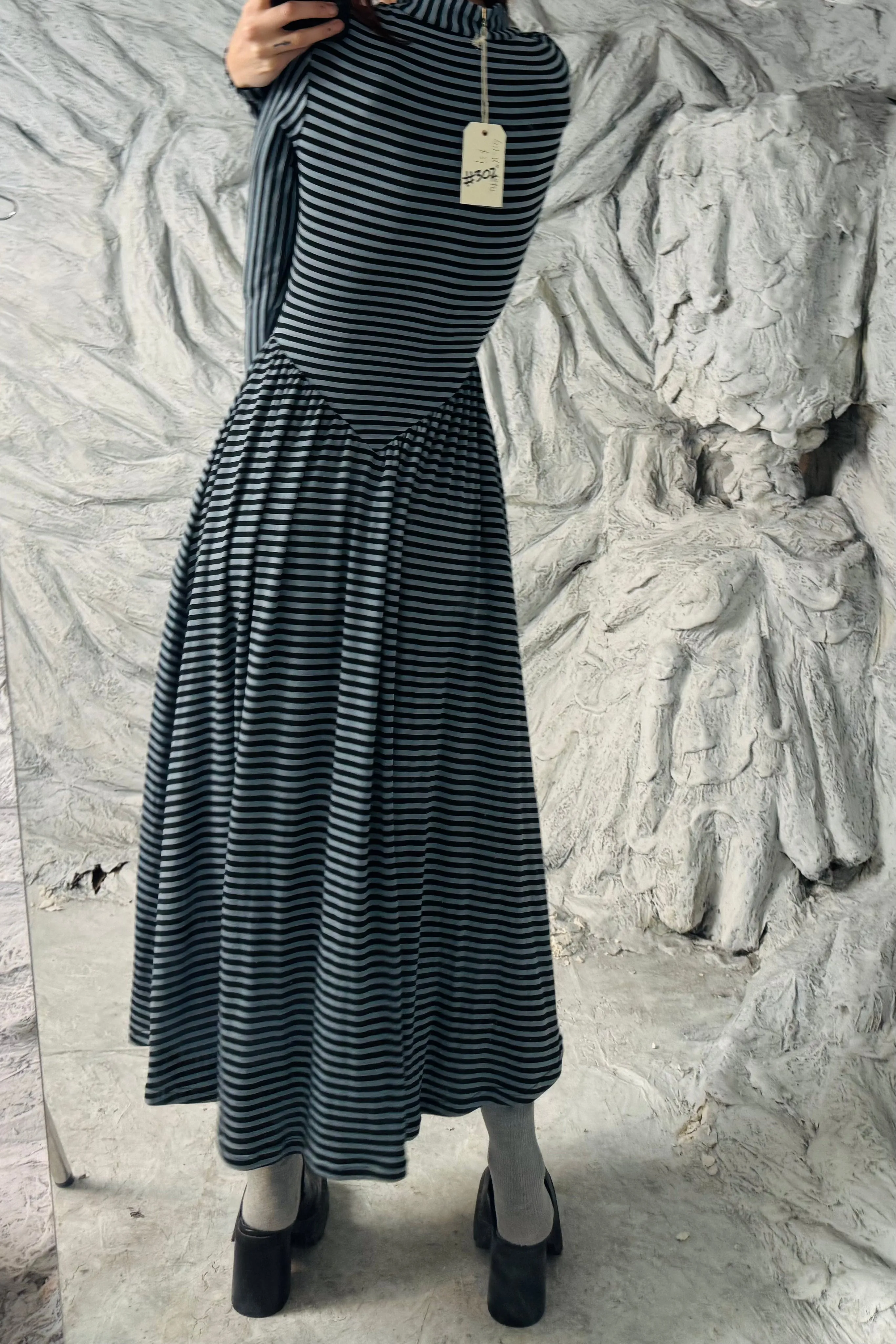 SAMPLE #302 - S Blue Striped Wool/tencel Long Sleeve Dress sold by Fashion Brand Company product image thumbnail 2
