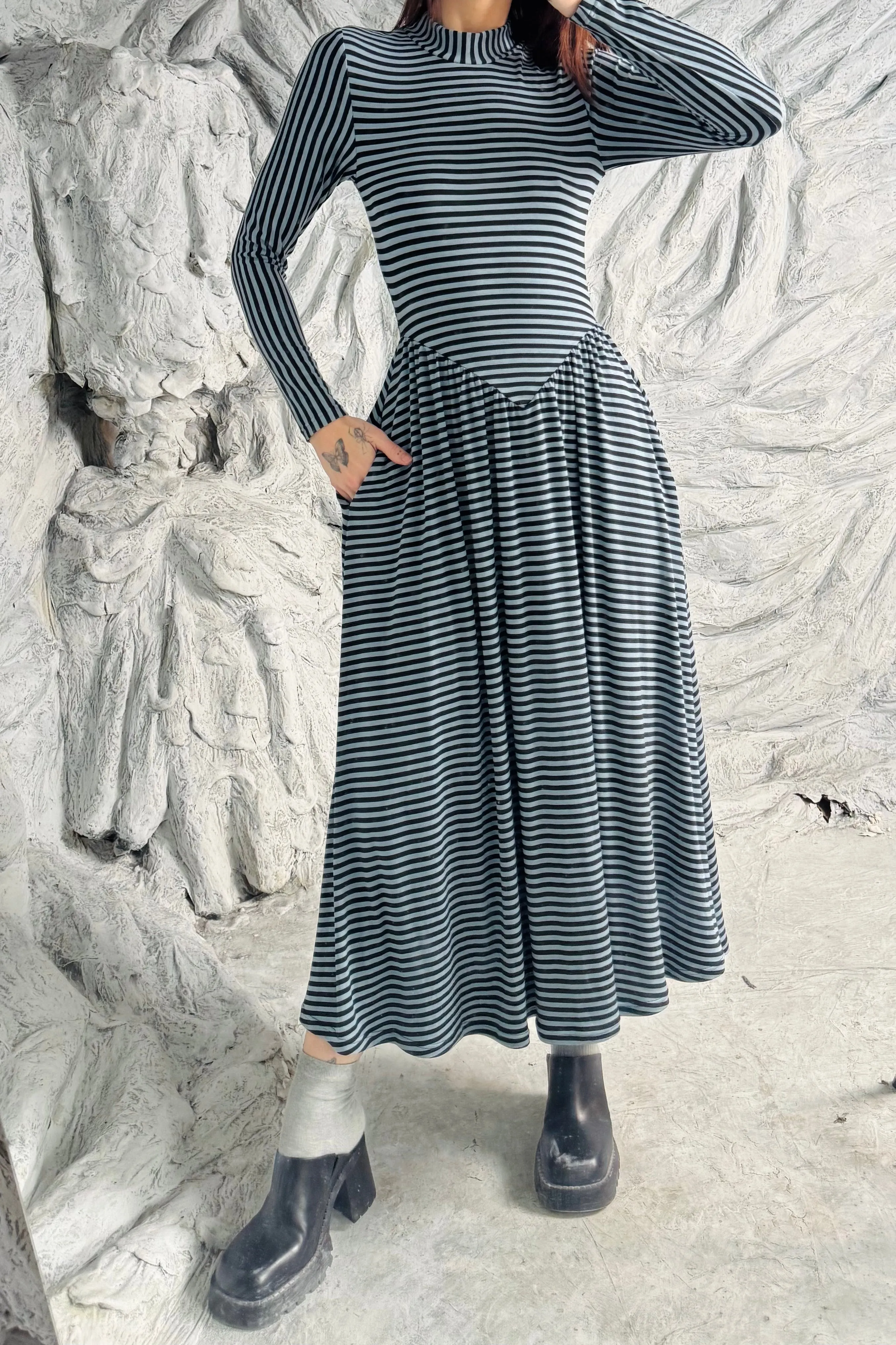 SAMPLE #302 - S Blue Striped Wool/tencel Long Sleeve Dress sold by Fashion Brand Company product image thumbnail 3
