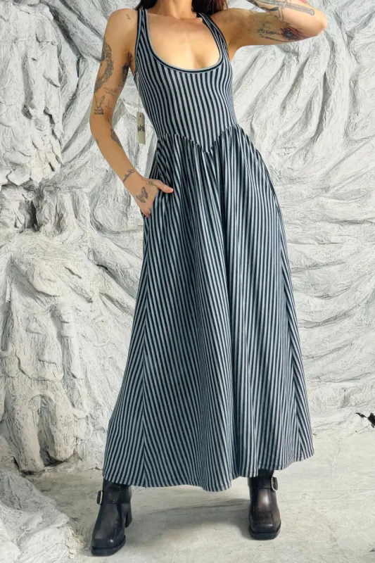 SAMPLE #308 - S Blue Striped Wool/tencel Dress sold by Fashion Brand Company