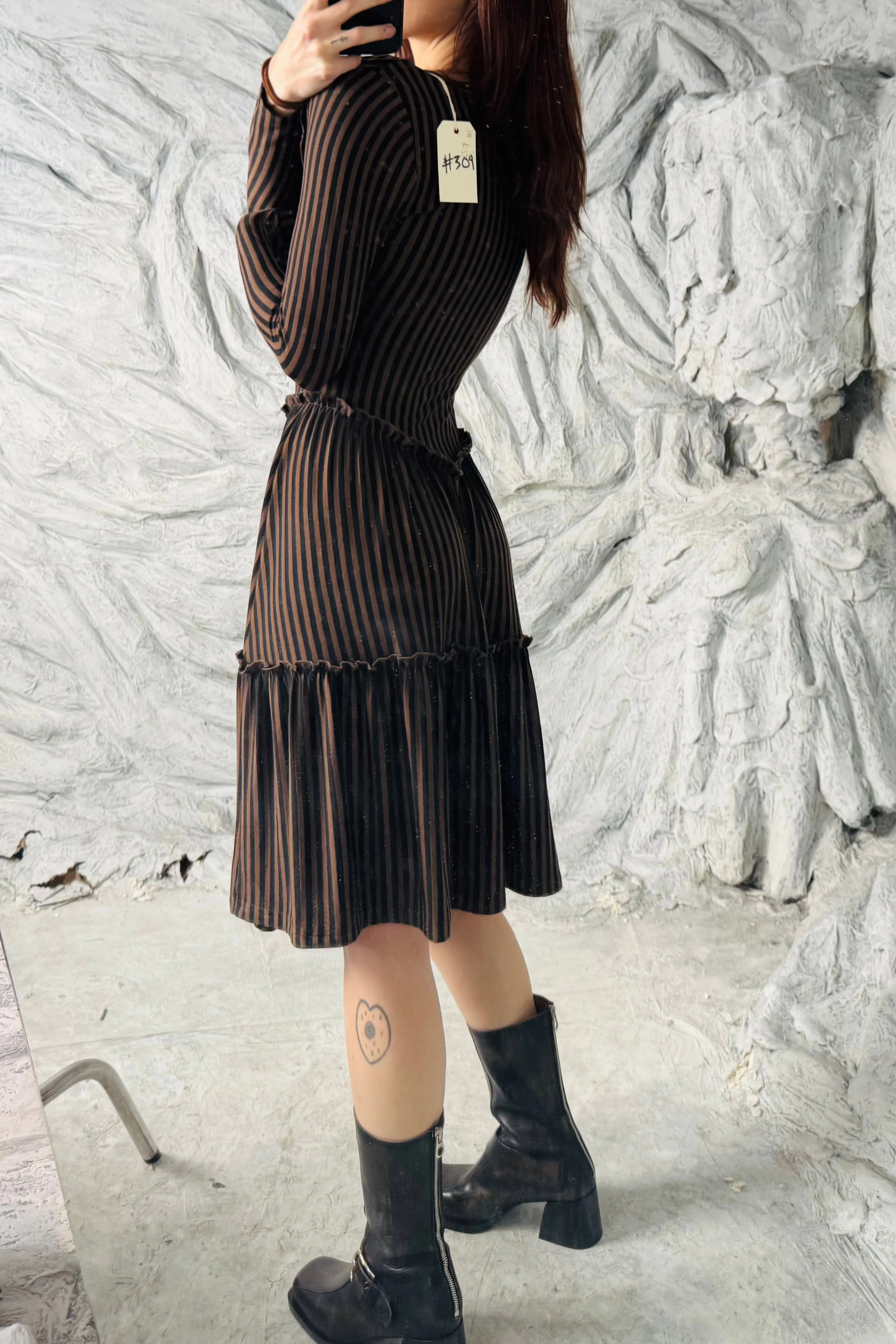 SAMPLE #309 - S Brown Striped wool/tencel Ruffle Dress sold by Fashion Brand Company product image thumbnail 2