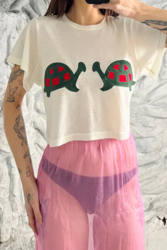 SAMPLE #310 - S Turtle Boobs wool/tencel Crop knit tee sold by Fashion Brand Company