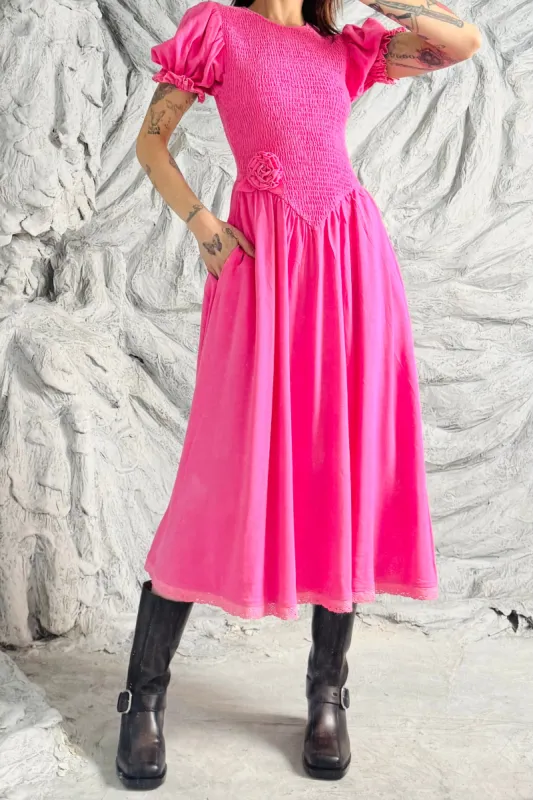 SAMPLE #314 - S Hot Pink Linen Prom Dress made by Fashion Brand Company
