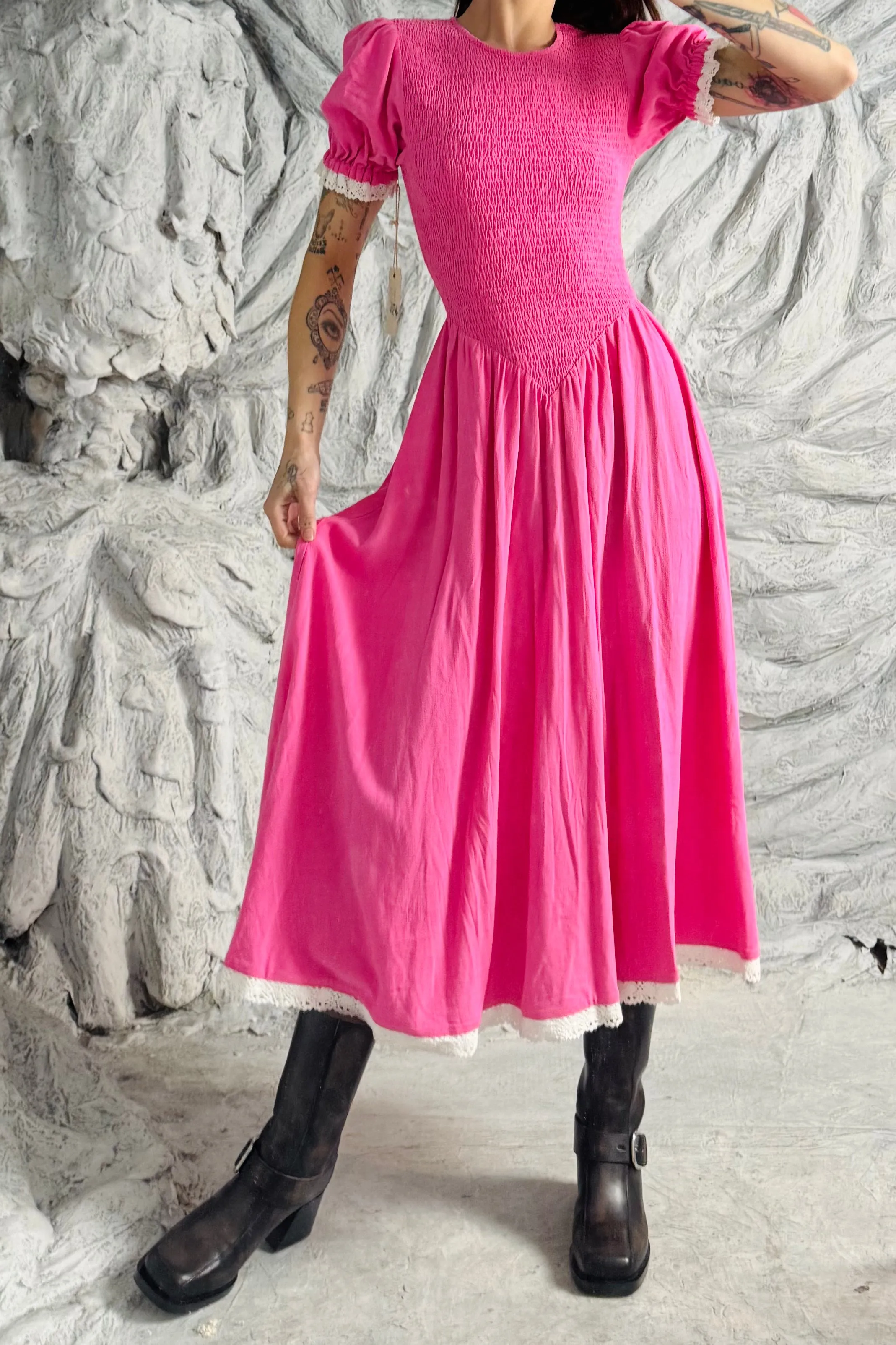 SAMPLE #316 - S Hot Pink Linen Maxi Dress sold by Fashion Brand Company