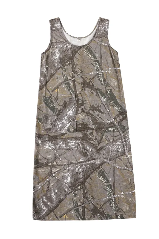 Big Pocket Soft Linen Shift Dress Forest Camo made by Fashion Brand Company