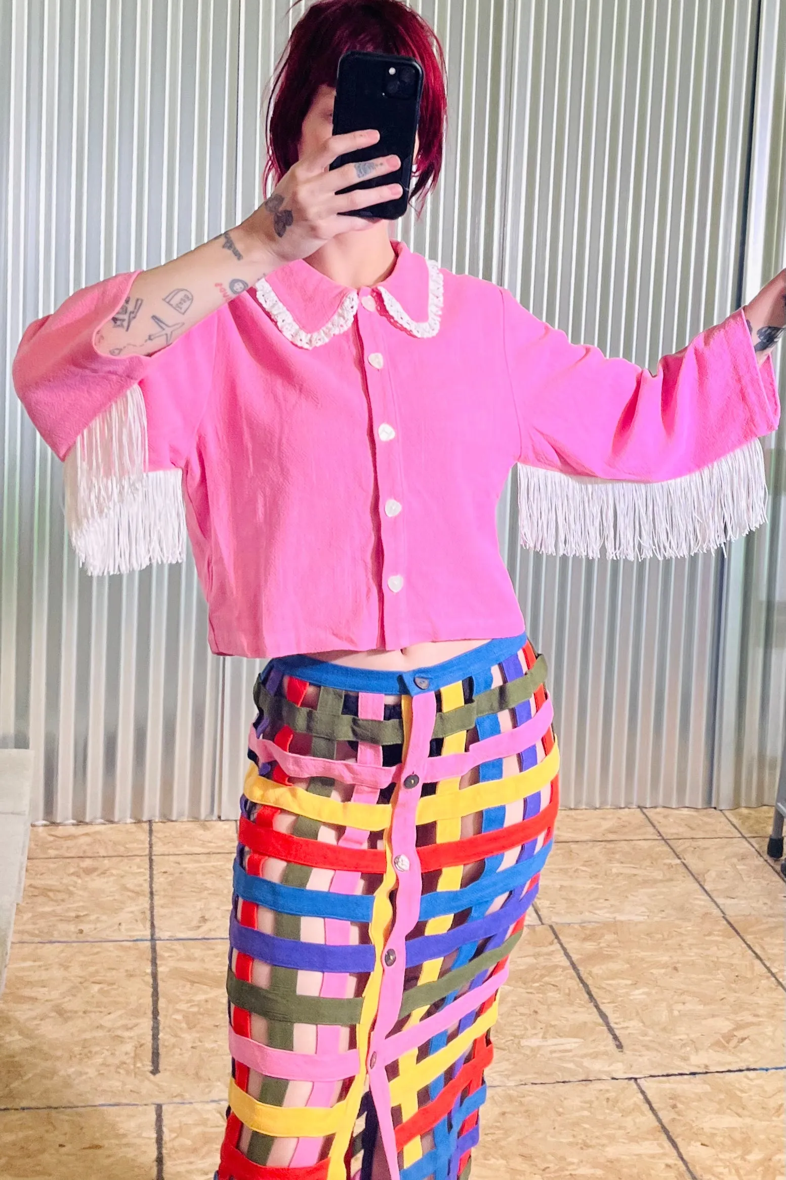 SAMPLE - M/L Fringe Pink Linen Blouse sold by Fashion Brand Company