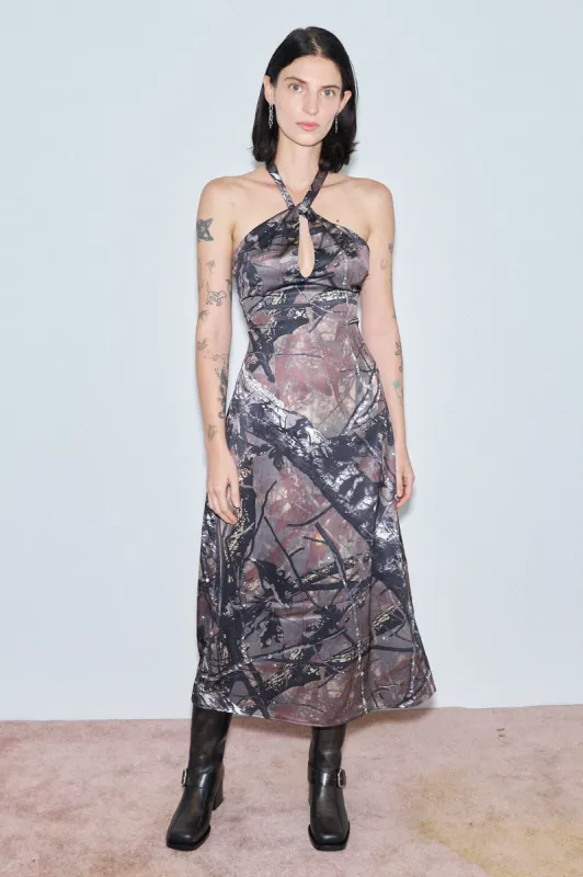 1 left - Forest Camo Satin Halter Dress made by Fashion Brand Company