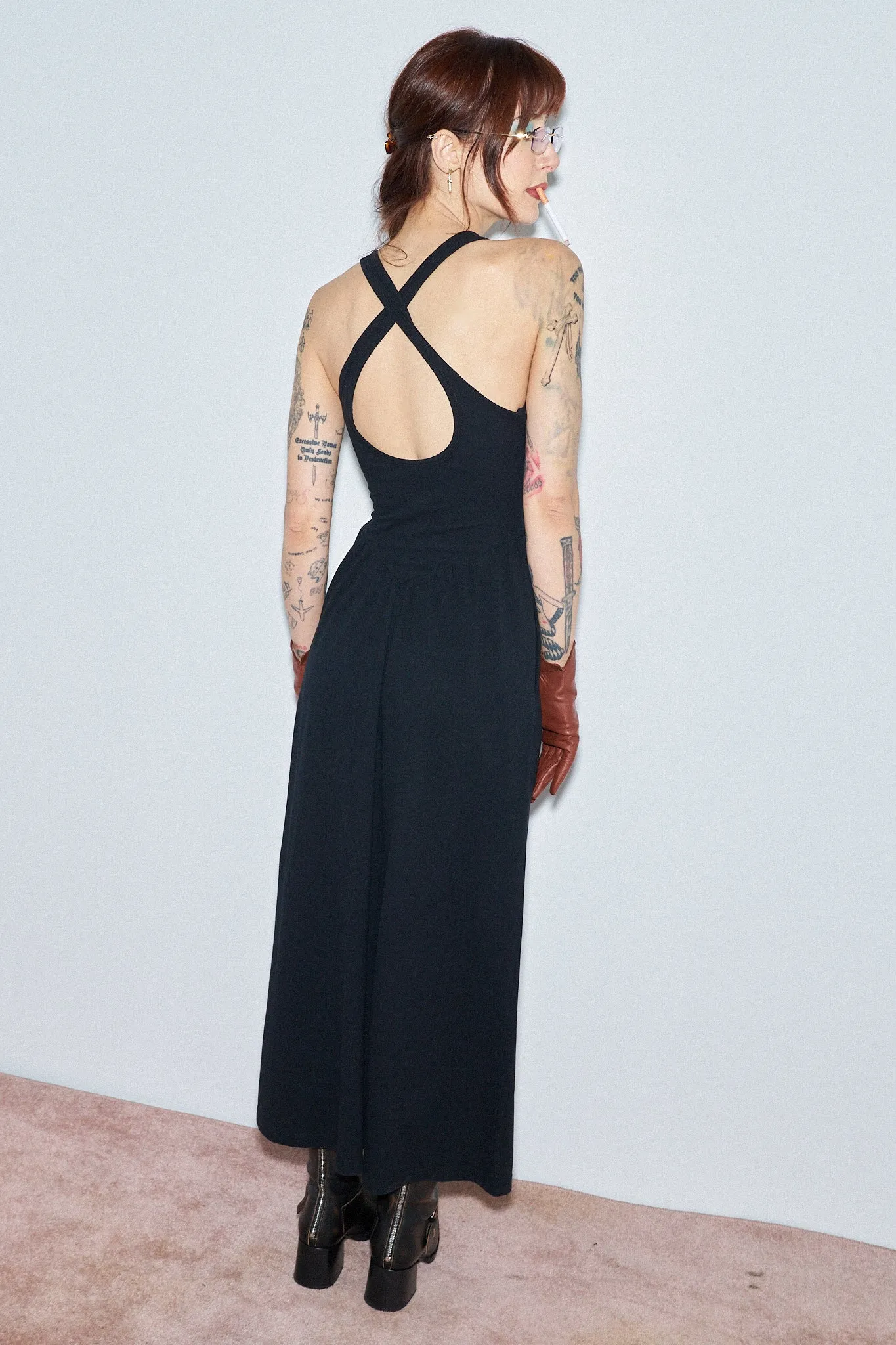 1 left - Breathable Pique Cotton Crossback Maxi Travel Dress Black sold by Fashion Brand Company product image thumbnail 2