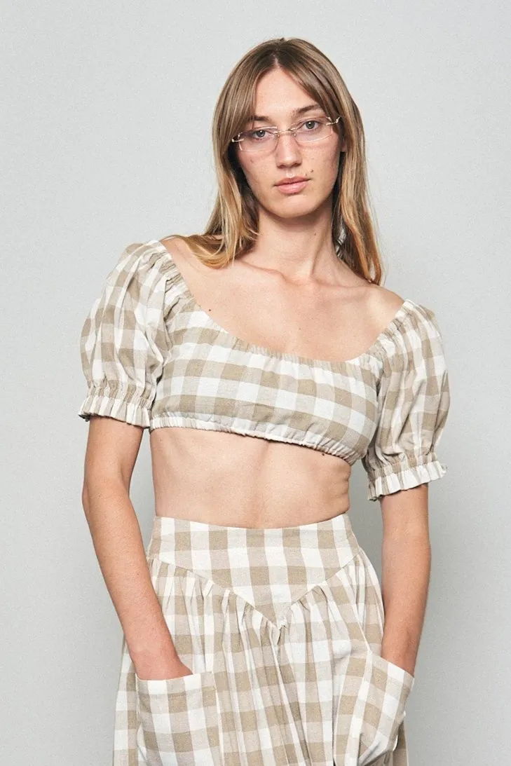 1 left - Wench Crop Top Cotton Beige Gingham sold by Fashion Brand Company