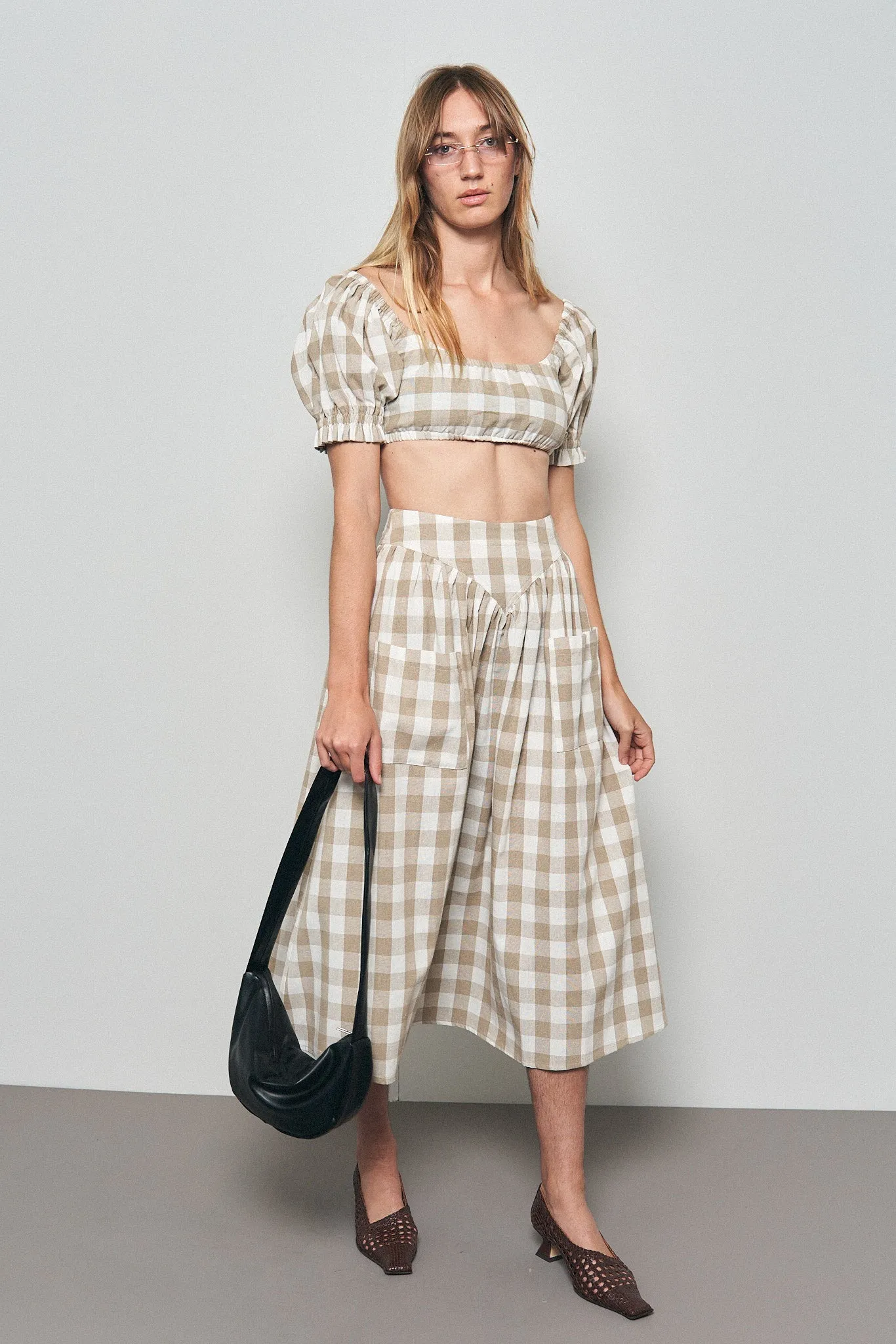 1 left - Wench Crop Top Cotton Beige Gingham sold by Fashion Brand Company product image thumbnail 5