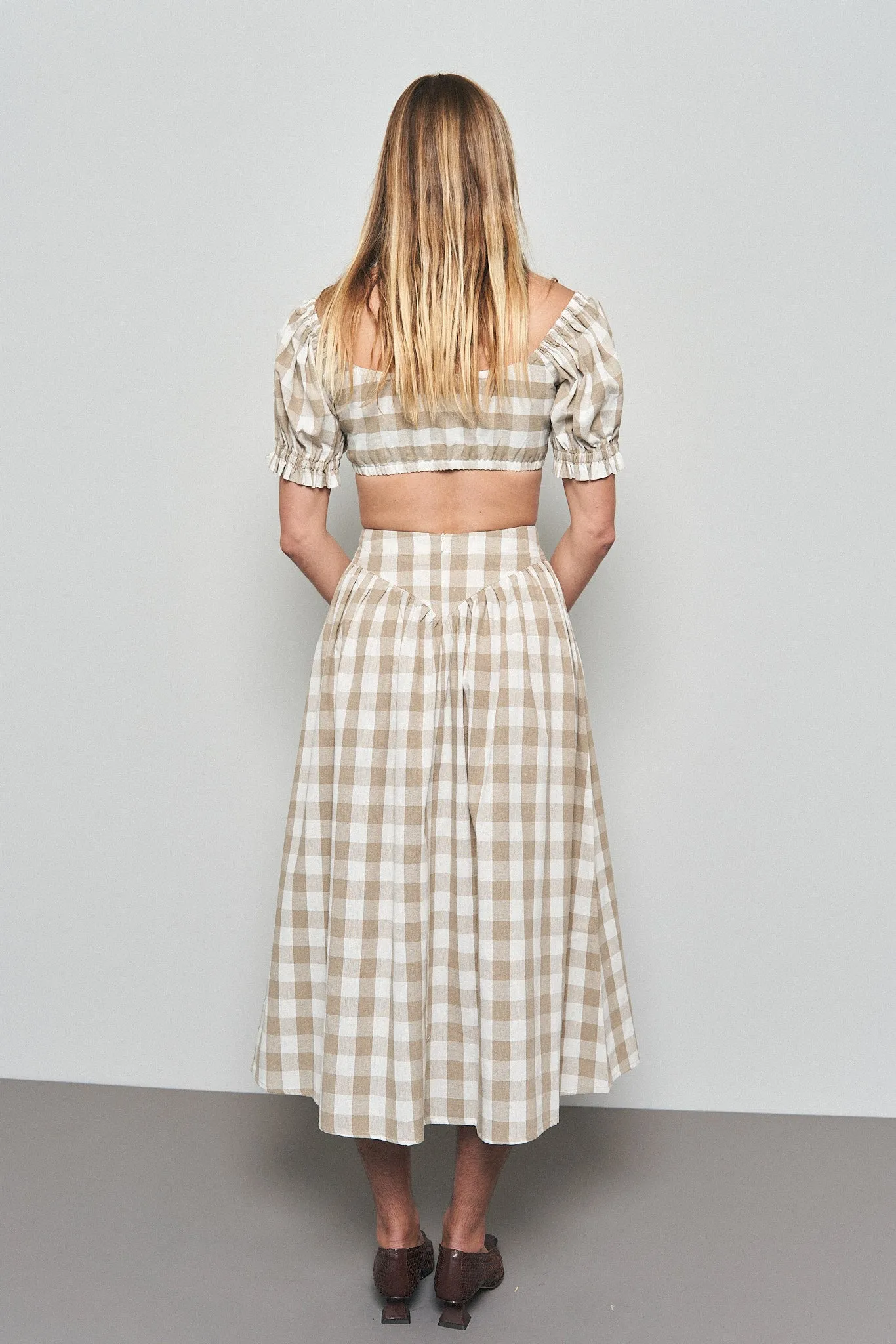 1 left - Wench Crop Top Cotton Beige Gingham sold by Fashion Brand Company product image thumbnail 4