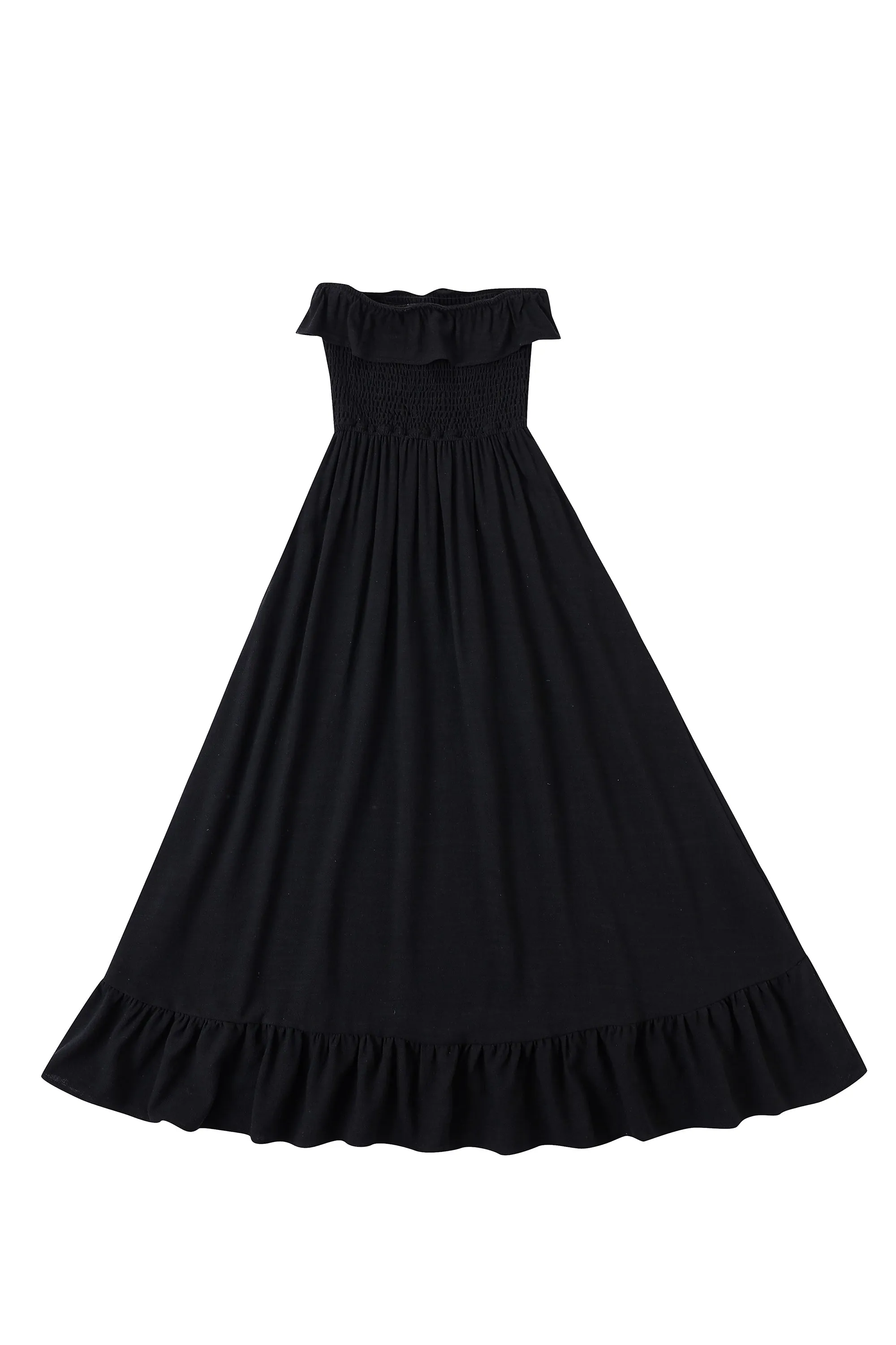 Smocked Strapless Dress Soft Linen Black sold by Fashion Brand Company product image thumbnail 4