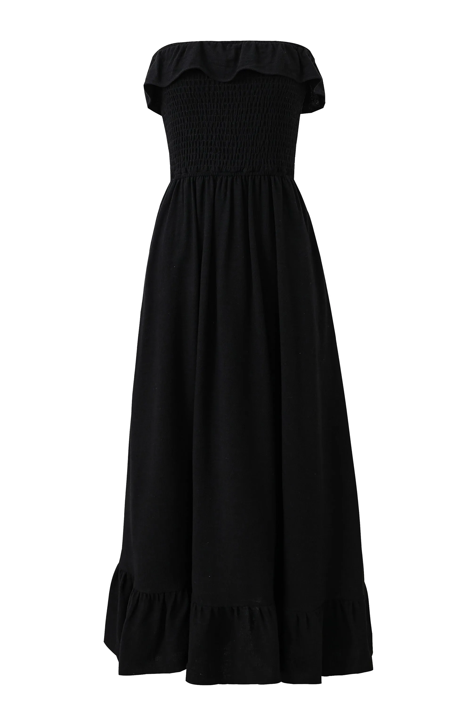 Smocked Strapless Dress Soft Linen Black sold by Fashion Brand Company