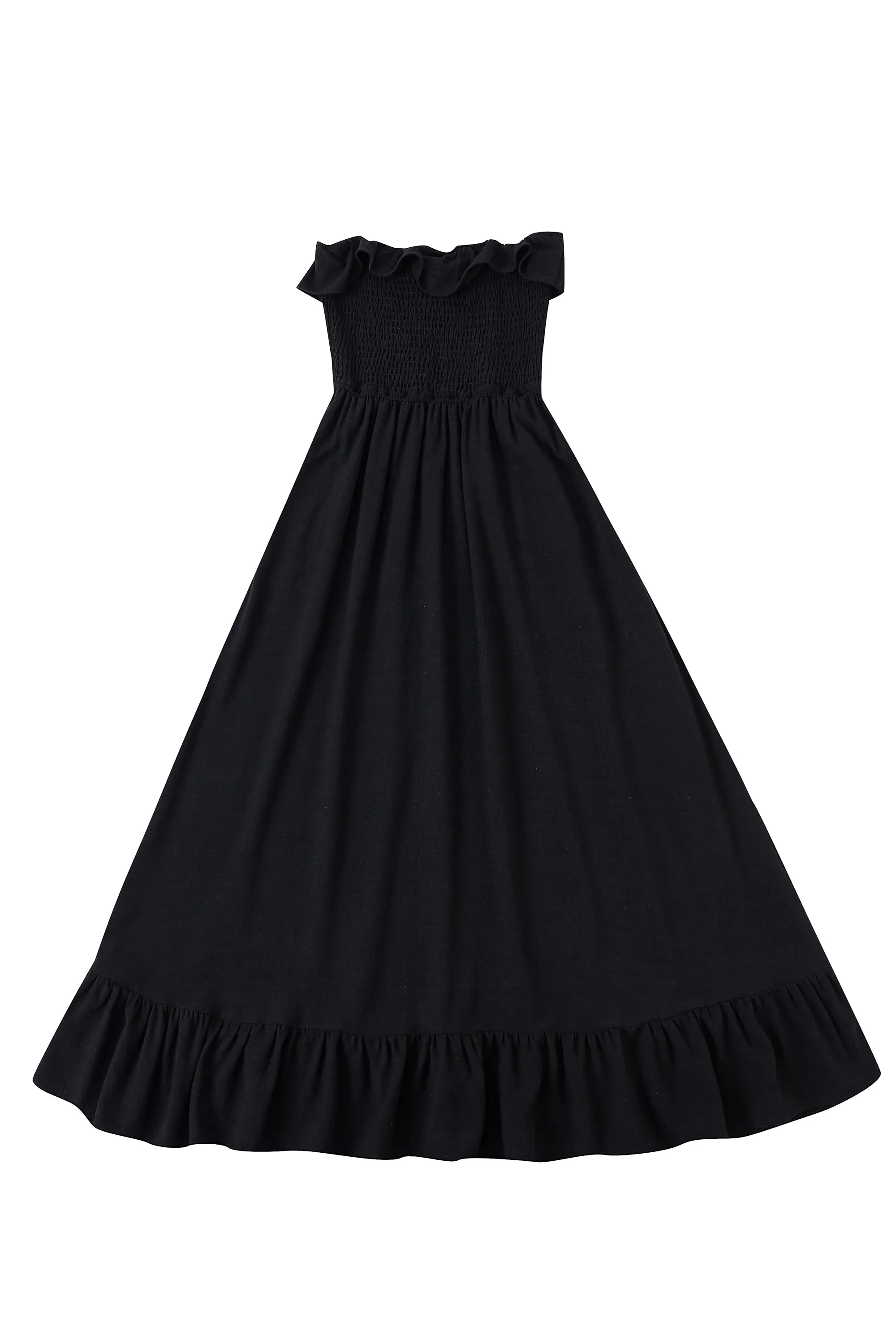 Smocked Strapless Dress Soft Linen Black sold by Fashion Brand Company product image thumbnail 2