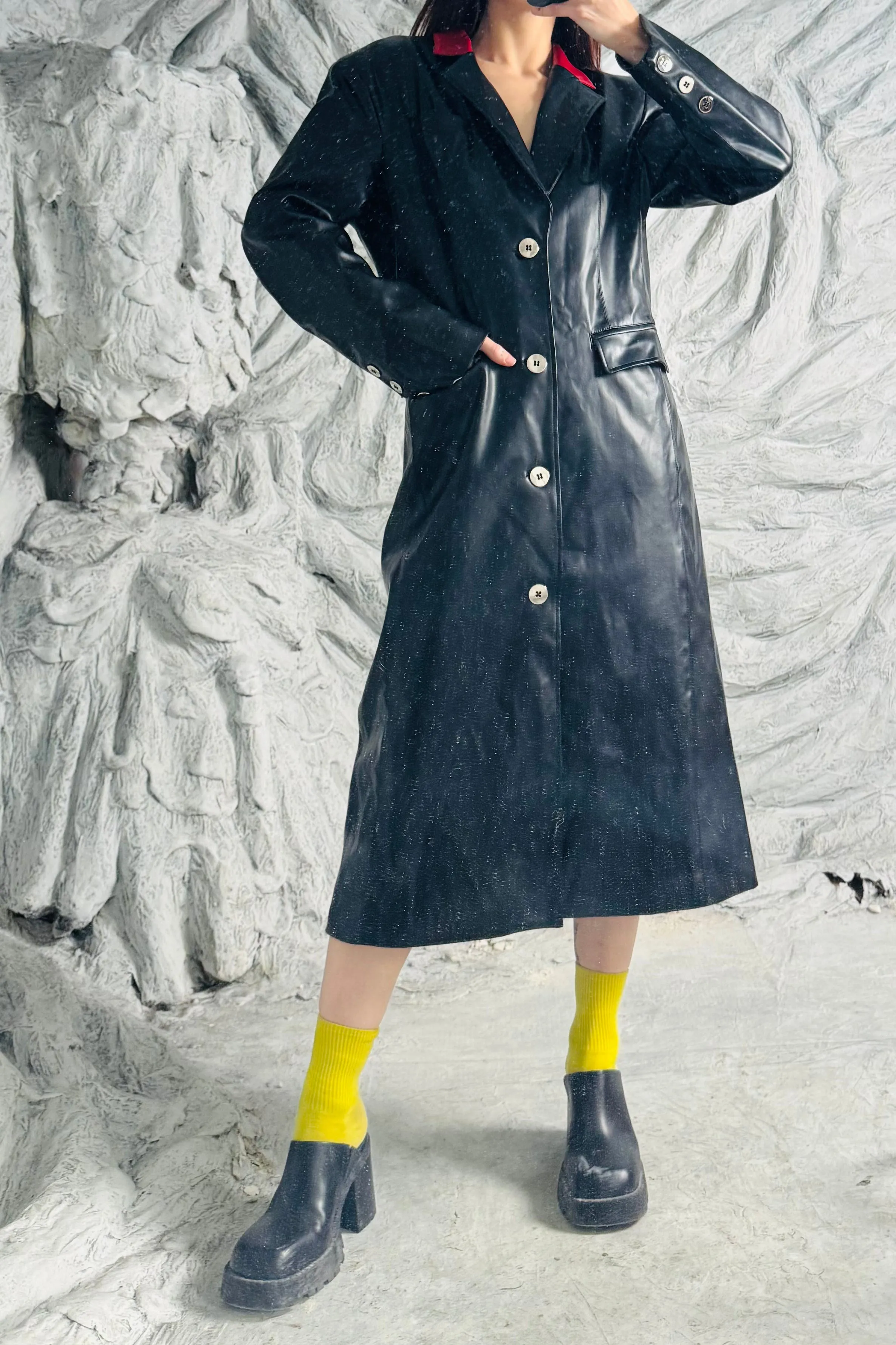 SAMPLE 383 - S Plant Faux Leather Trench Red/Black sold by Fashion Brand Company product image thumbnail 3